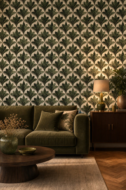 Art Deco Wallpaper Stylized Leaves Marble Texture Decorative Mural
