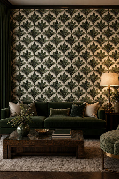 Art Deco Wallpaper Stylized Leaves Marble Texture Decorative Mural