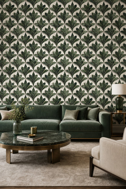 Art Deco Wallpaper Stylized Leaves Marble Texture Decorative Mural