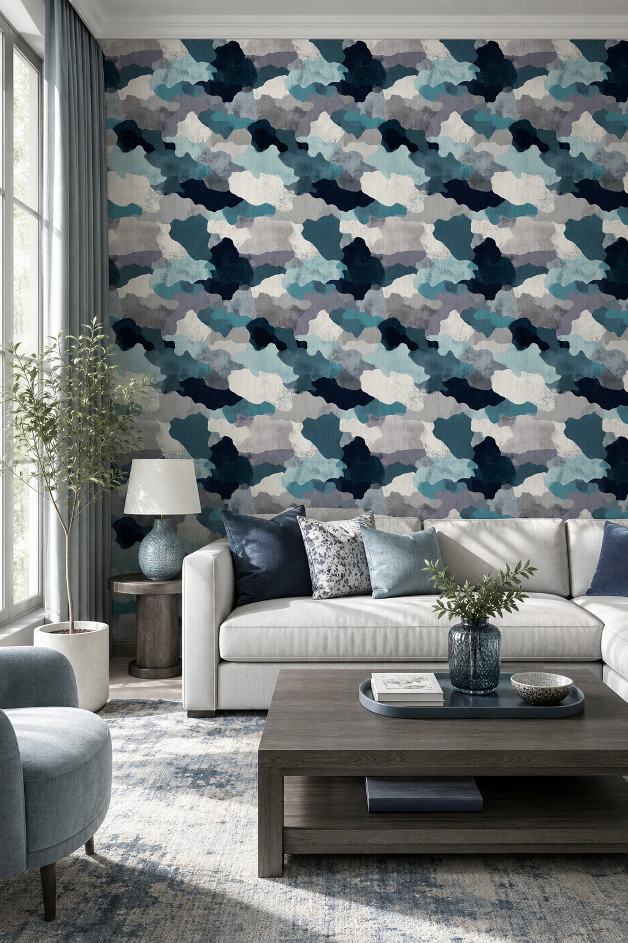 Organic Shapes Wallpaper Camouflage Textured Removable Wall Decor