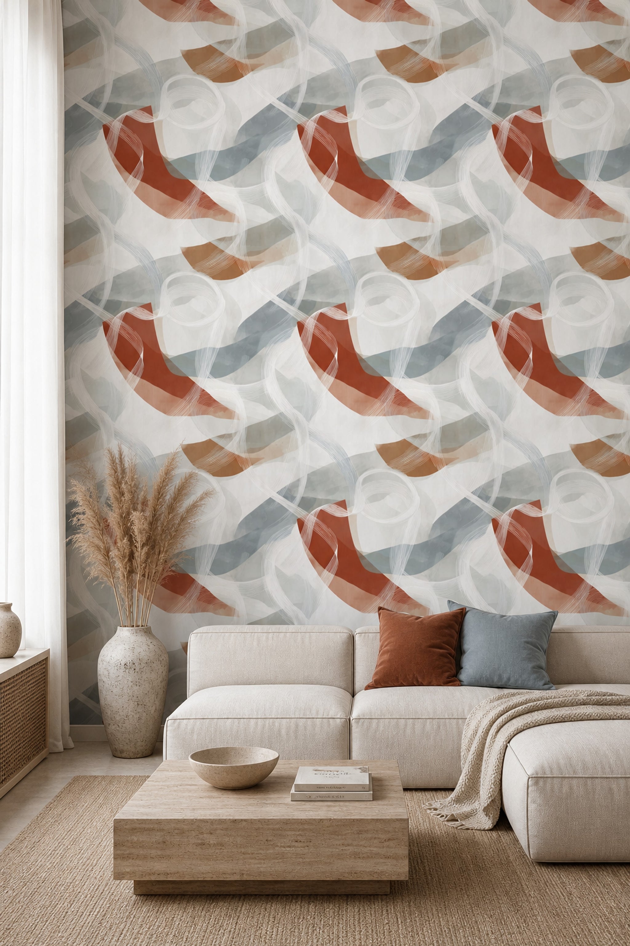 Organic Curves Wallpaper Abstract Removable Modern Wall Double Roll