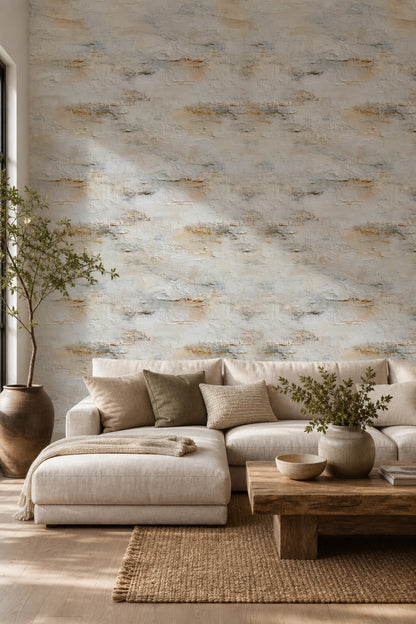Abstract Plaster Texture Wallpaper Stucco Wall Neutral Ombre Removable Wall Decor