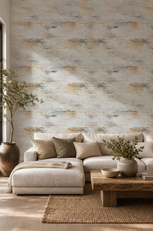 Abstract Plaster Texture Wallpaper Stucco Wall Neutral Ombre Removable Wall Decor