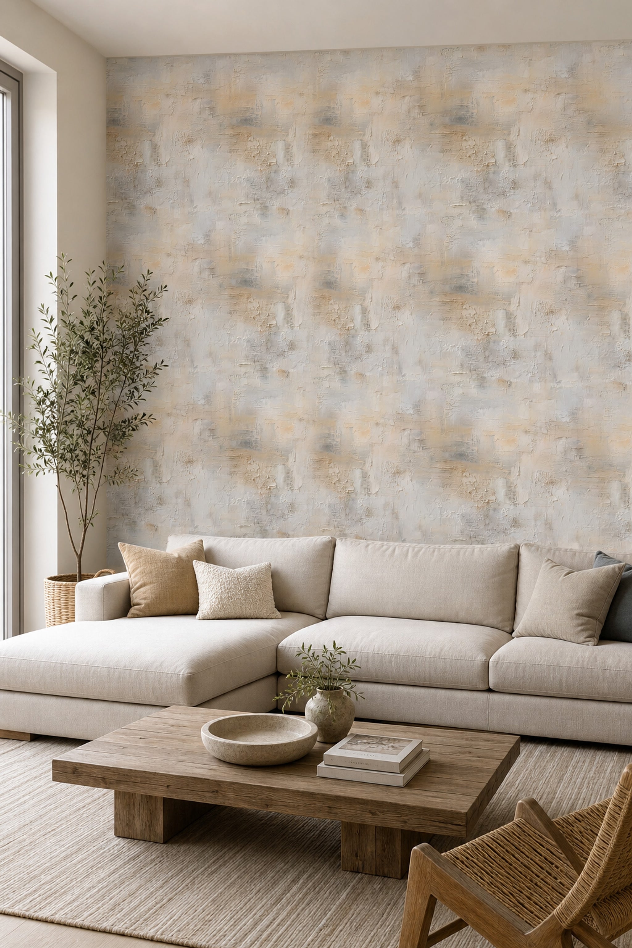 Abstract Plaster Texture Wallpaper Stucco Wall Neutral Beige Decorative Mural