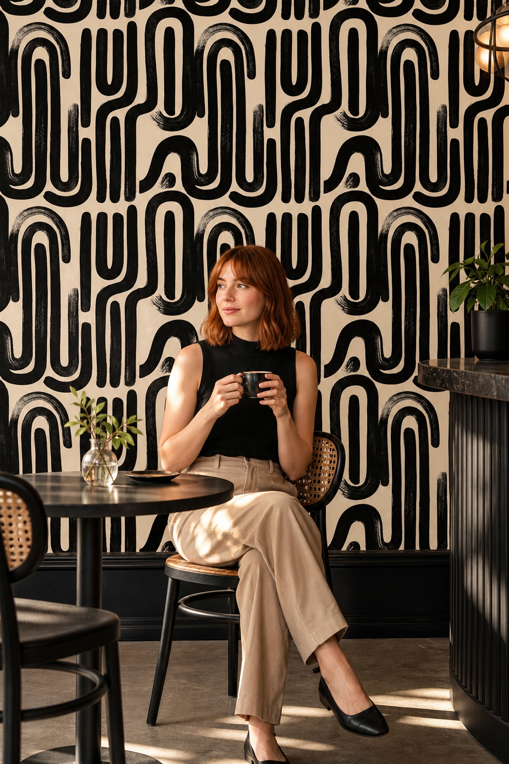 Abstract Wallpaper Geometric Removable Black And Cream Wall Double Roll