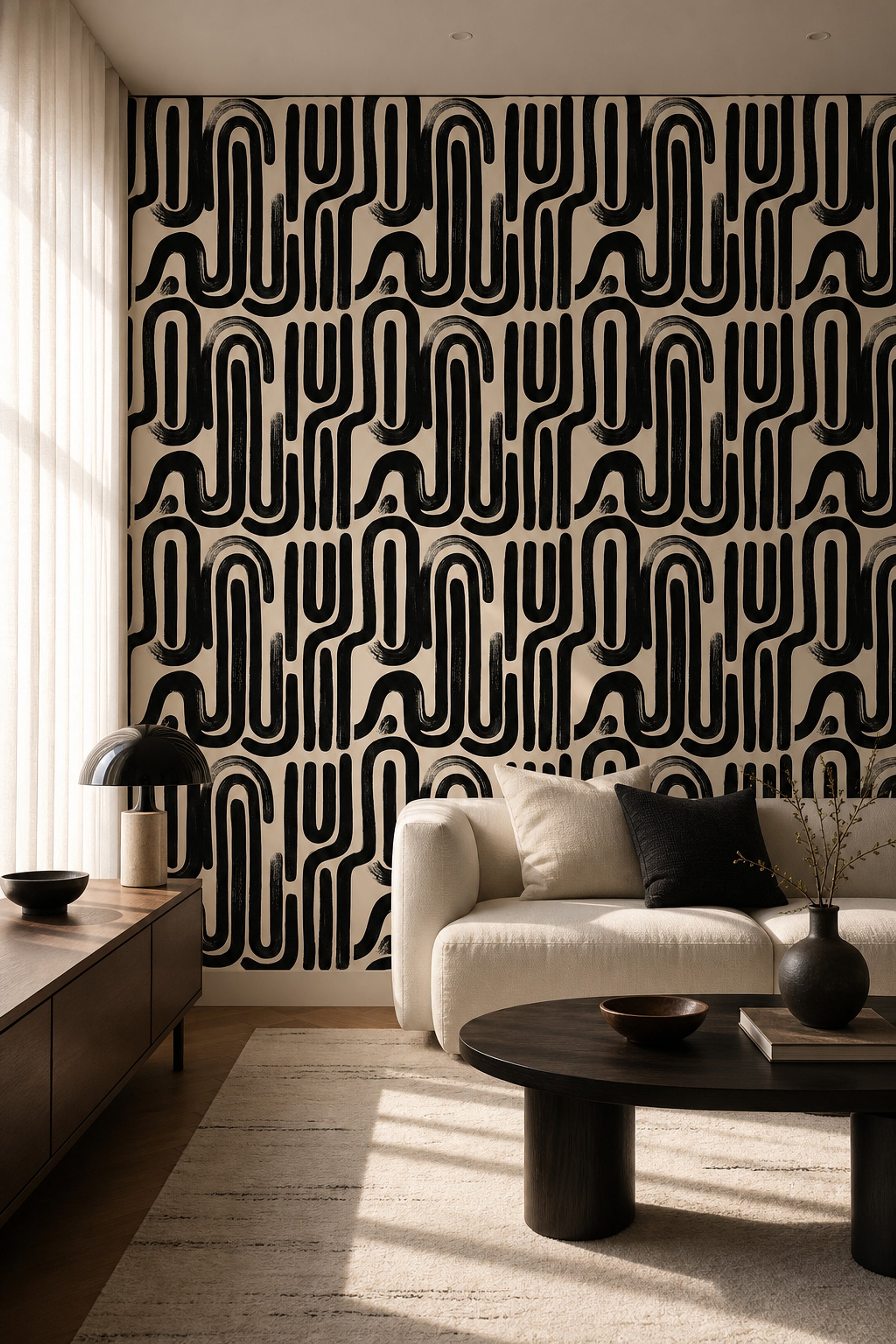 Abstract Wallpaper Geometric Removable Black And Cream Wall Double Roll