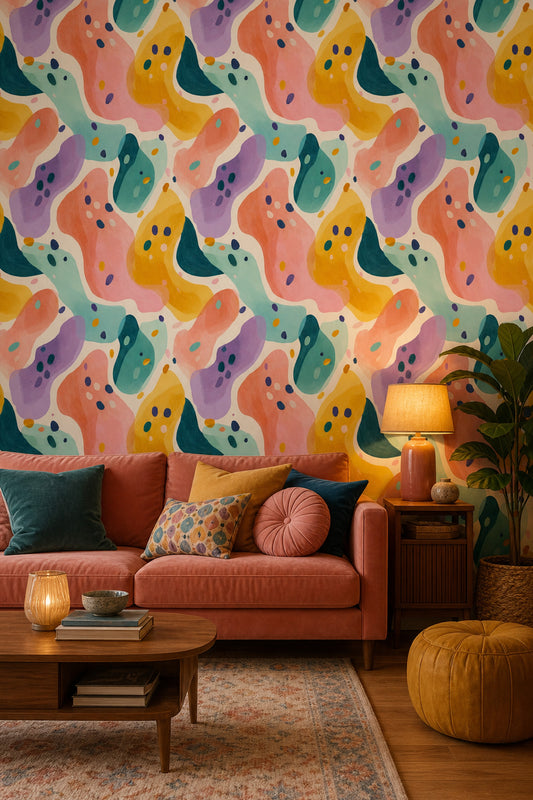 Organic Shapes Wallpaper Abstract Colorful Decorative Mural