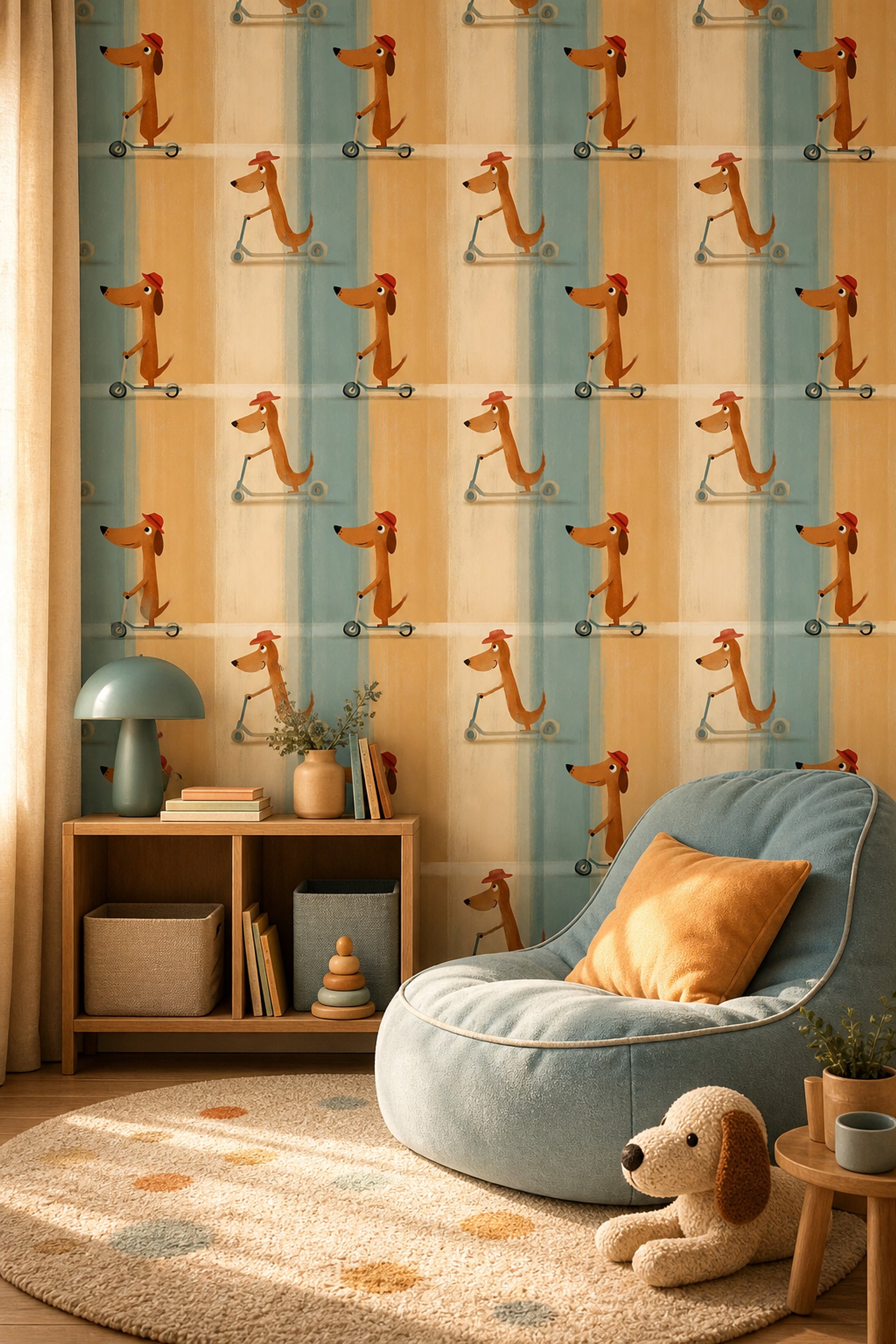 Cartoon Dog Wallpaper Scooter Removable Red Hat Wall Double Roll