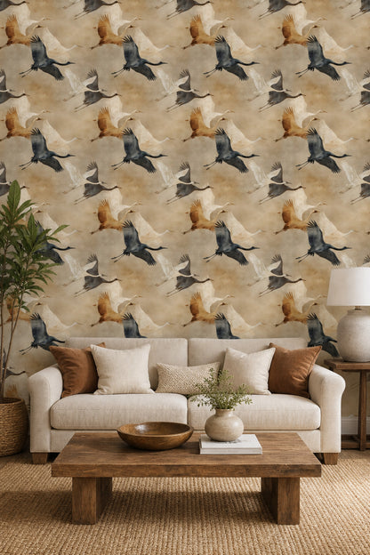 Paper Texture Wallpaper Crane Neutral Removable Wall Decor