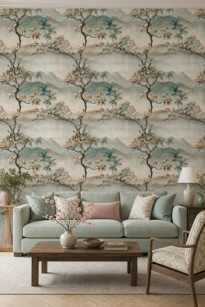 Landscape Mural Wallpaper Floral Branches Cherry Blossom Decorative Mural