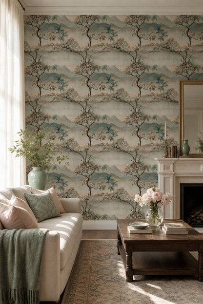 Landscape Mural Wallpaper Floral Branches Cherry Blossom Decorative Mural
