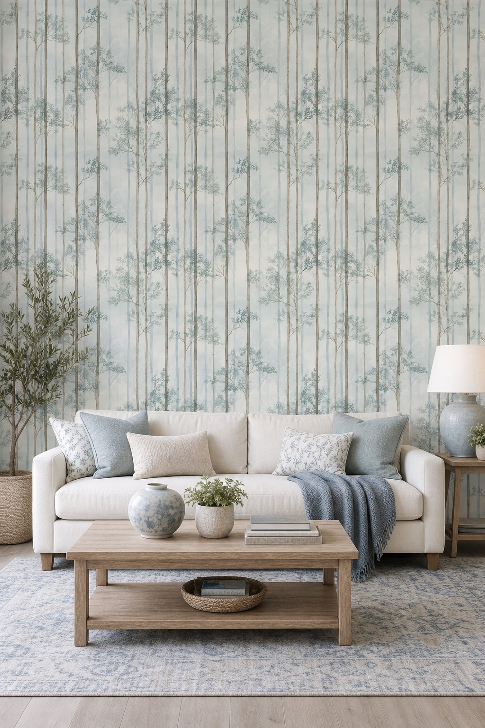 Misty Forest Wallpaper White Background Removable Wall Decor