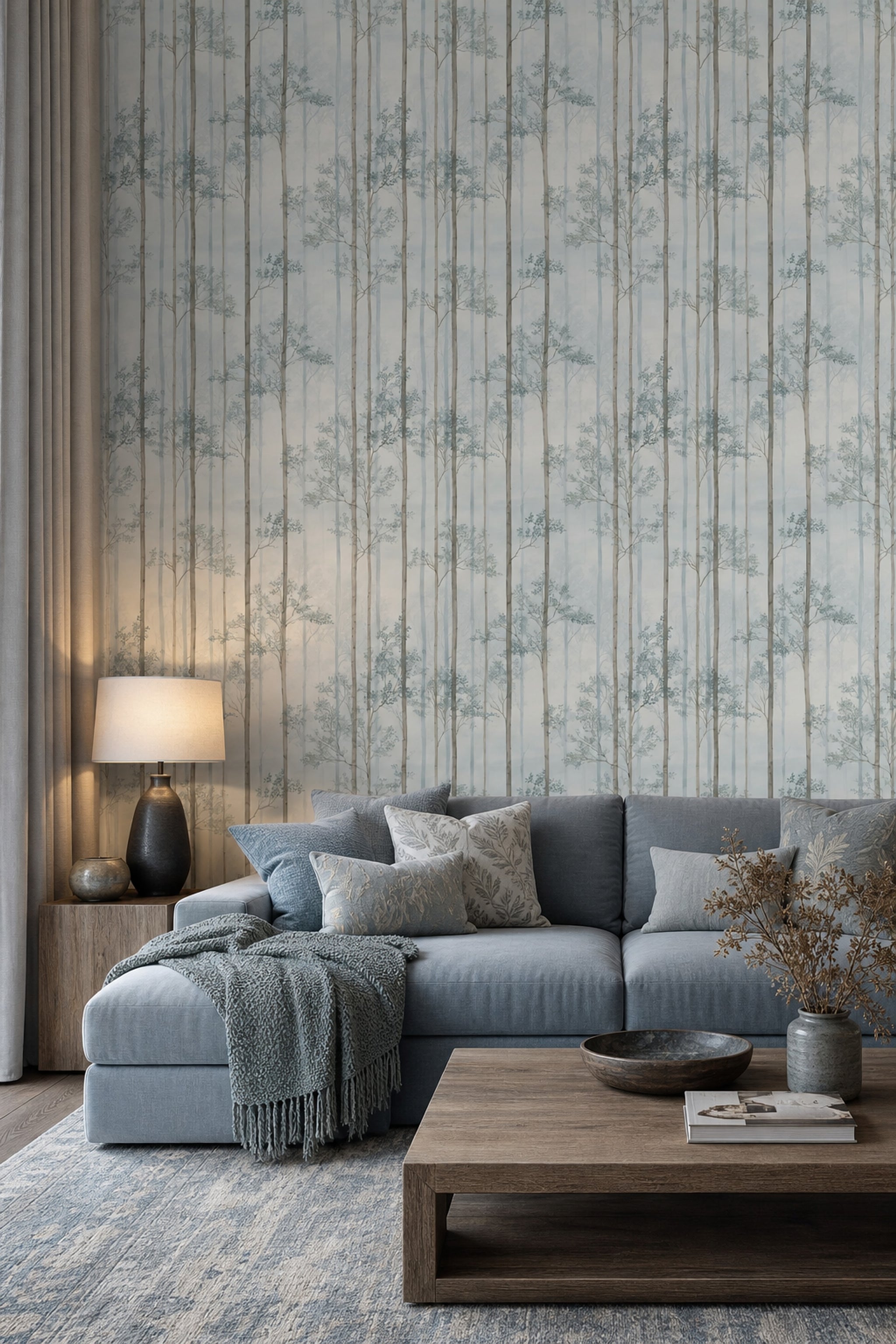 Misty Forest Wallpaper White Background Removable Wall Decor