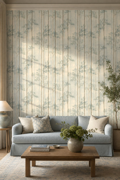 Misty Forest Wallpaper White Background Removable Wall Decor