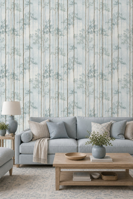 Misty Forest Wallpaper White Background Removable Wall Decor