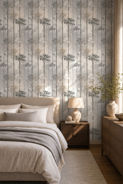 Misty Forest Wallpaper Foggy Woodland Nature Decorative Mural