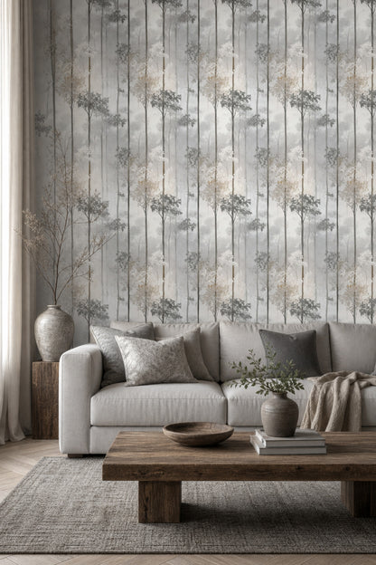 Misty Forest Wallpaper Foggy Woodland Nature Decorative Mural