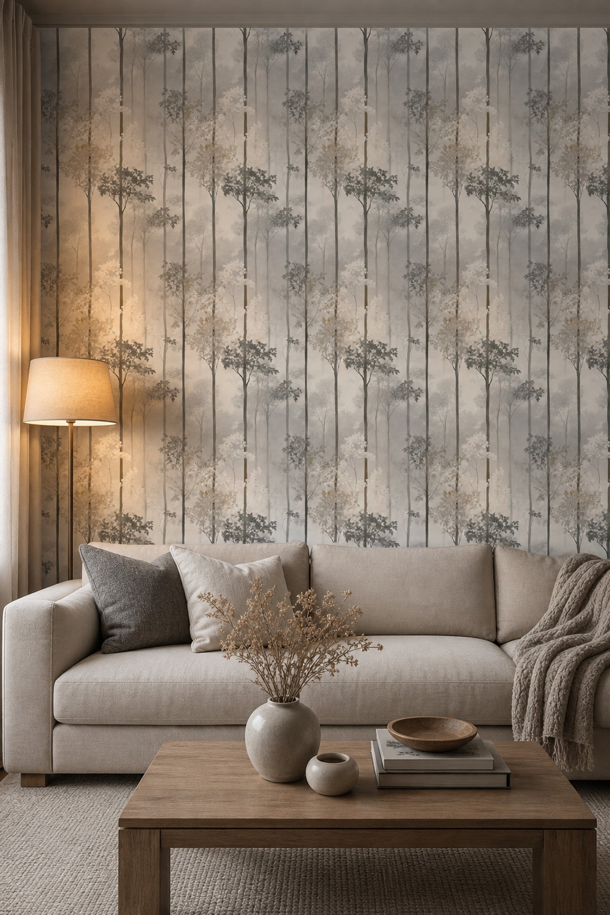 Misty Forest Wallpaper Foggy Woodland Nature Decorative Mural