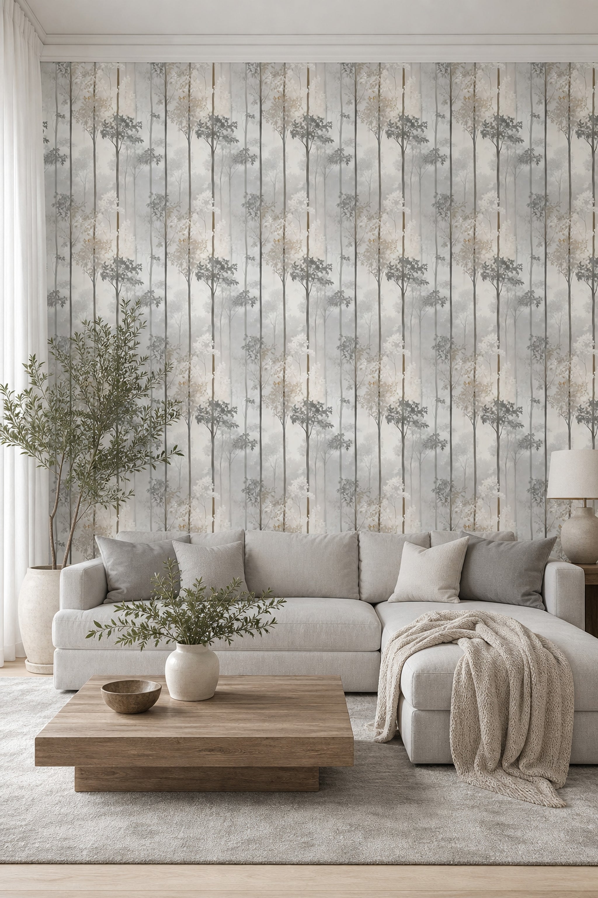 Misty Forest Wallpaper Foggy Woodland Nature Decorative Mural