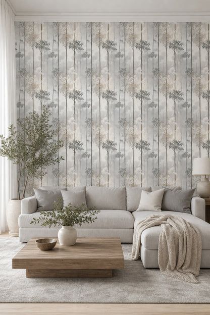 Misty Forest Wallpaper Foggy Woodland Nature Decorative Mural