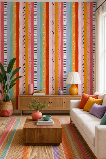 Vertical Stripes Wallpaper Hand Painted Removable Abstract Wall Double Roll
