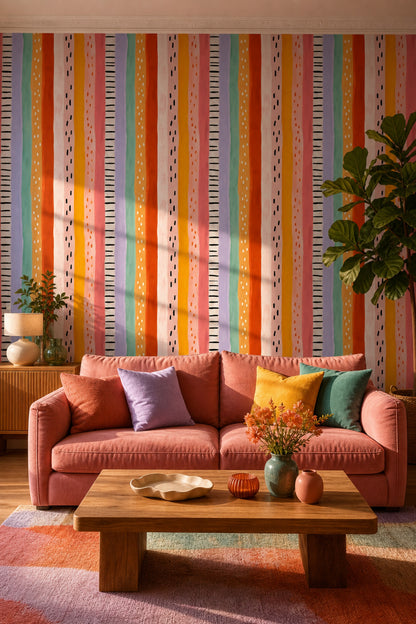 Vertical Stripes Wallpaper Hand Painted Removable Abstract Wall Double Roll