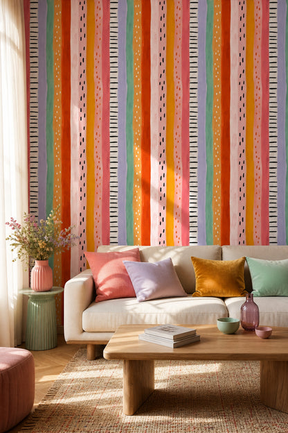 Vertical Stripes Wallpaper Hand Painted Removable Abstract Wall Double Roll