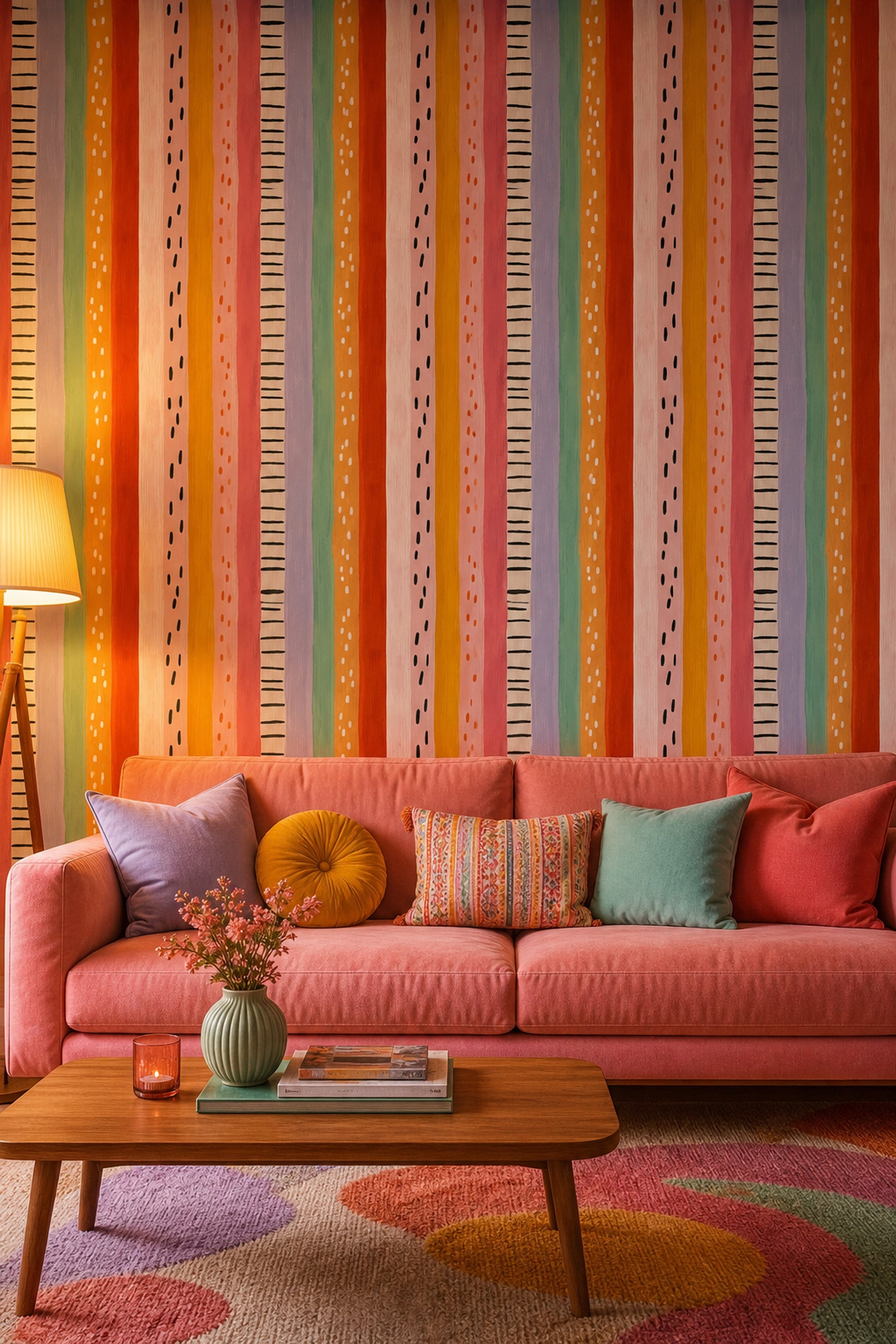 Vertical Stripes Wallpaper Hand Painted Removable Abstract Wall Double Roll