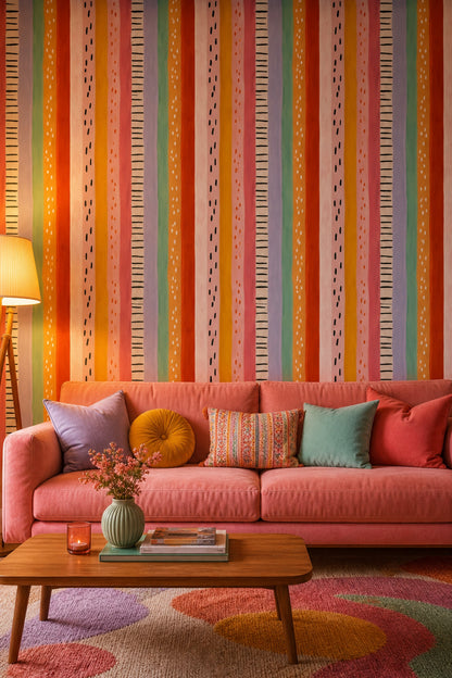 Vertical Stripes Wallpaper Hand Painted Removable Abstract Wall Double Roll