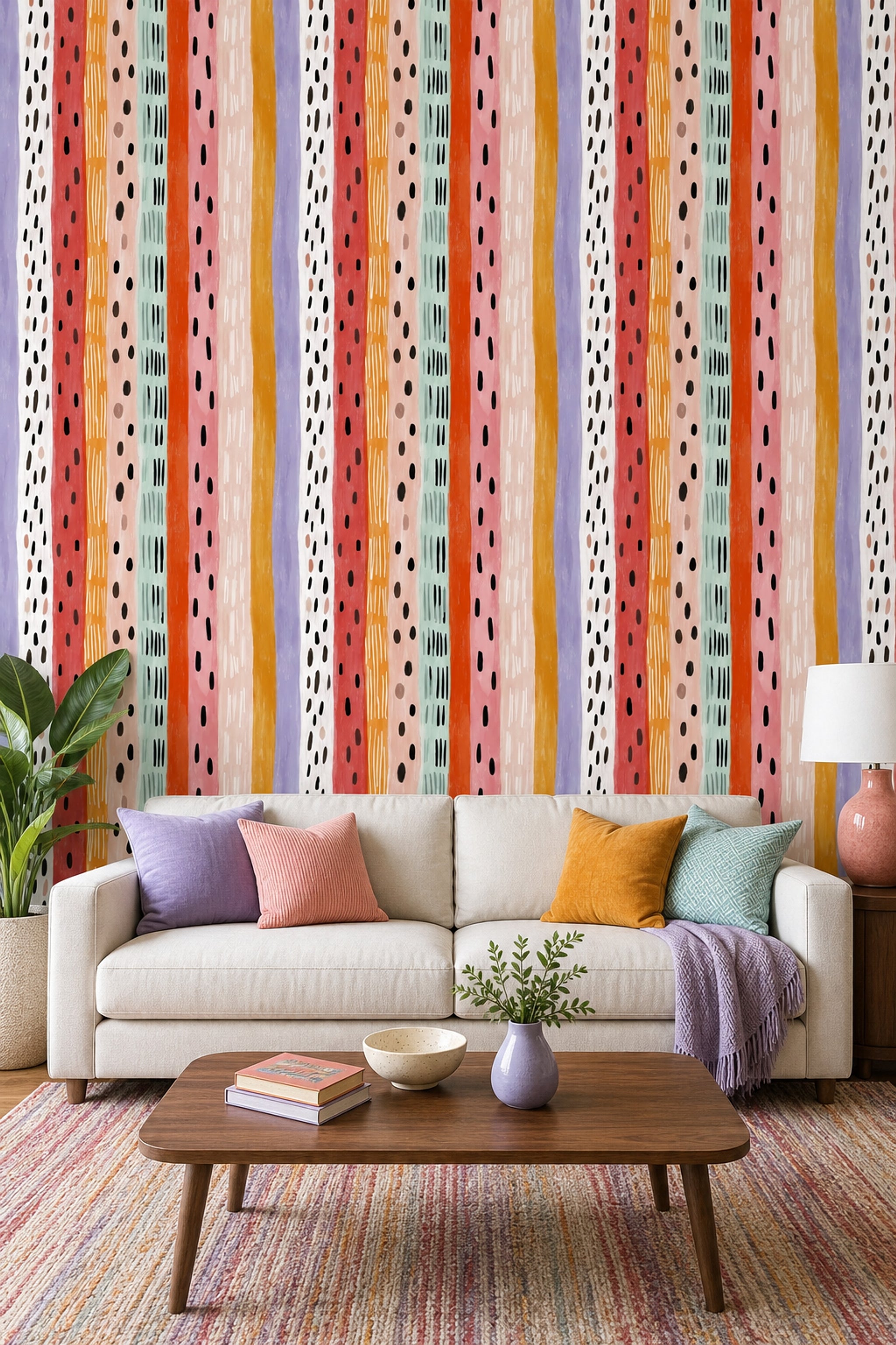Vertical Stripes Wallpaper Painterly Brushstrokes Color Block Removable Wall Decor