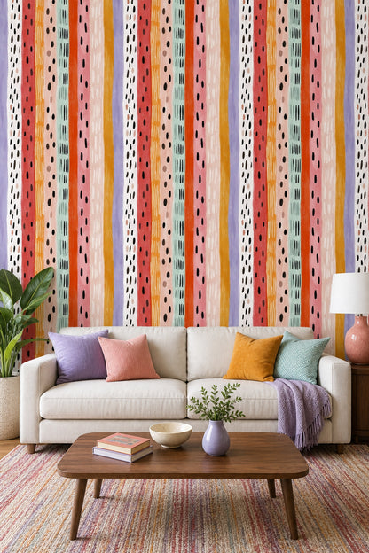Vertical Stripes Wallpaper Painterly Brushstrokes Color Block Removable Wall Decor