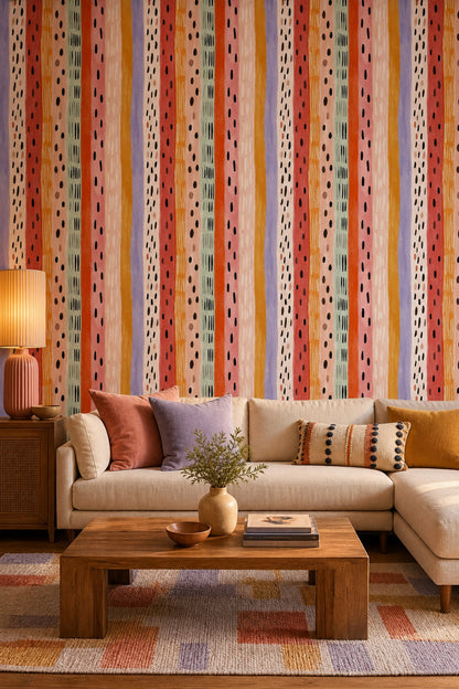 Vertical Stripes Wallpaper Painterly Brushstrokes Color Block Removable Wall Decor