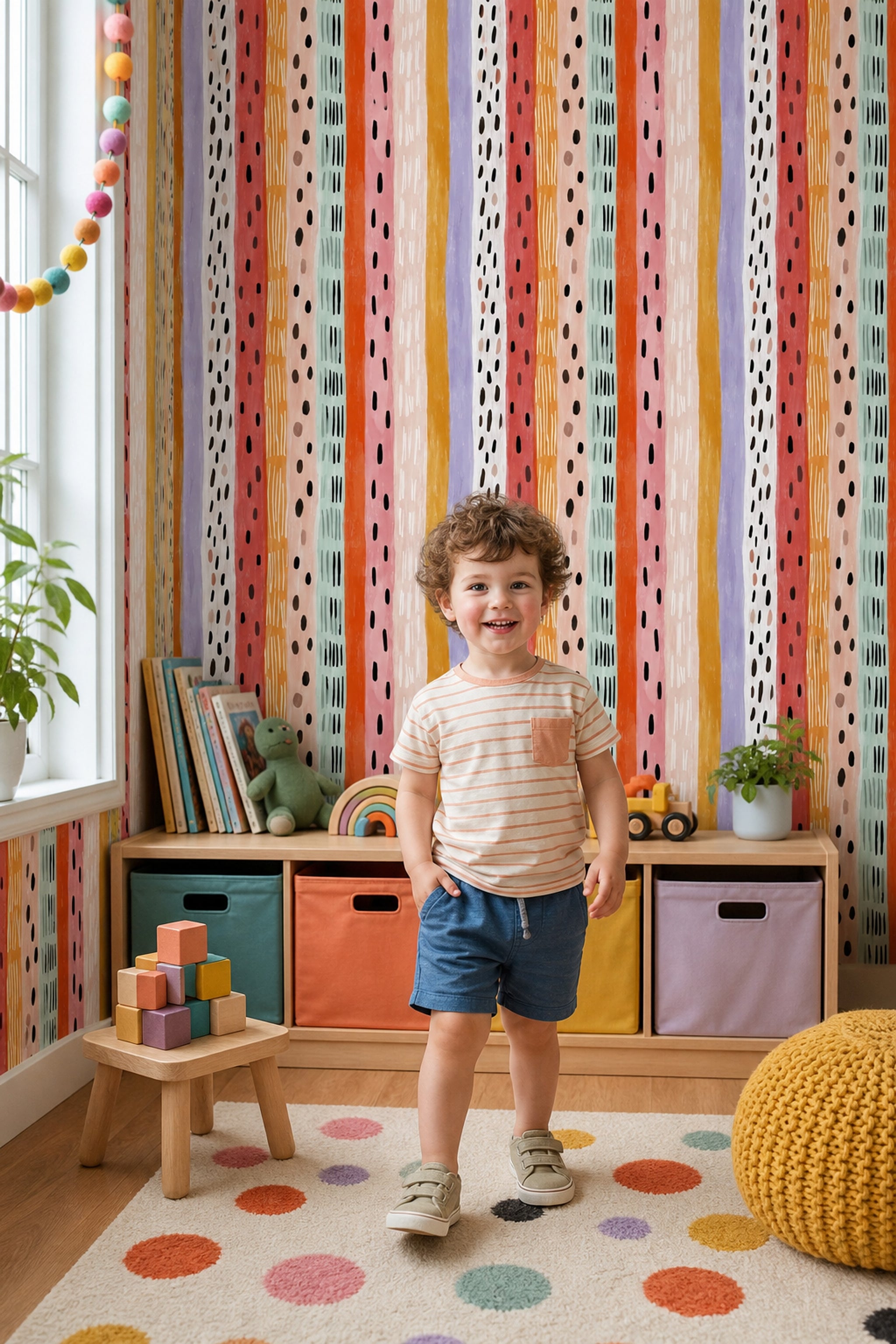 Vertical Stripes Wallpaper Painterly Brushstrokes Color Block Removable Wall Decor