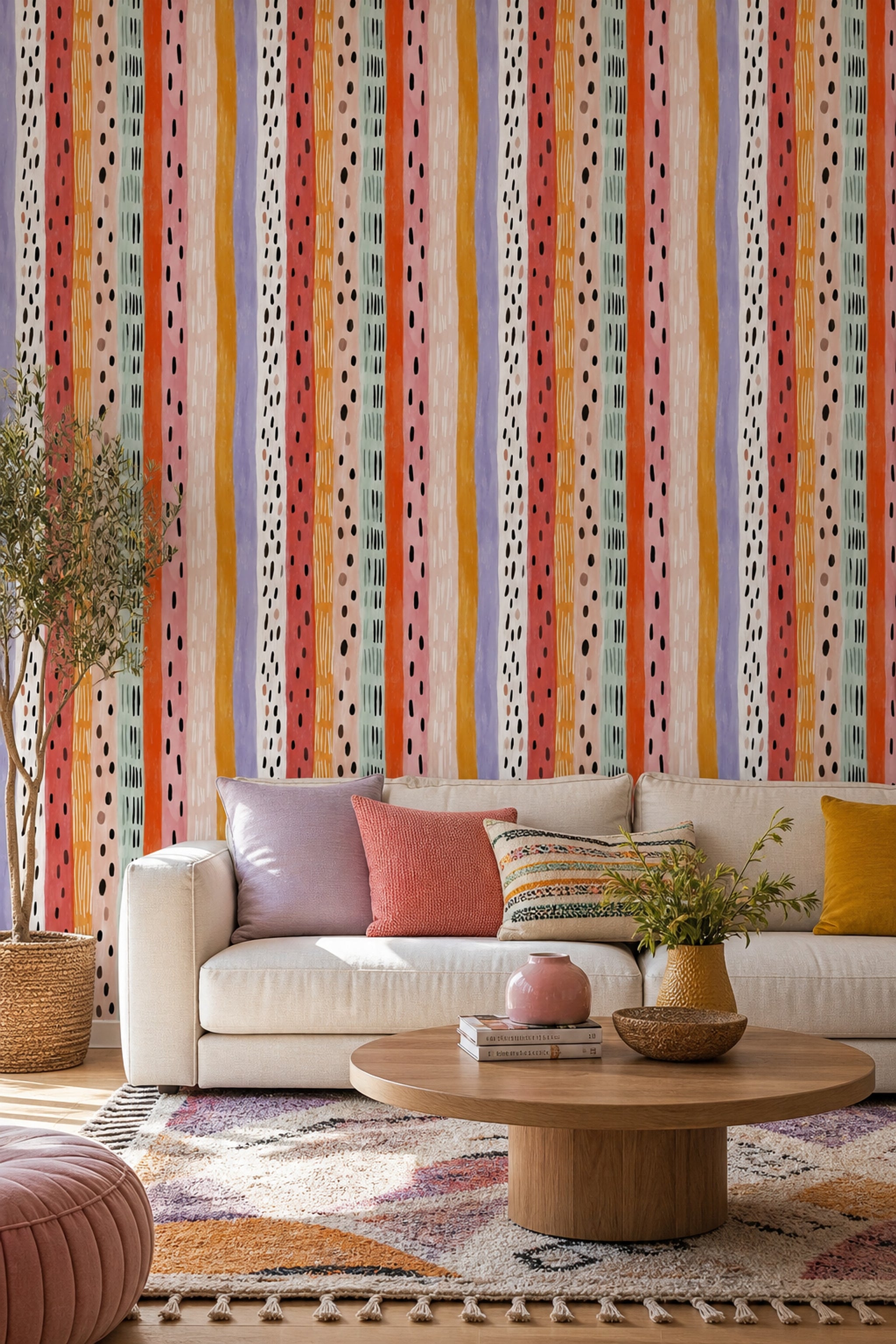 Vertical Stripes Wallpaper Painterly Brushstrokes Color Block Removable Wall Decor
