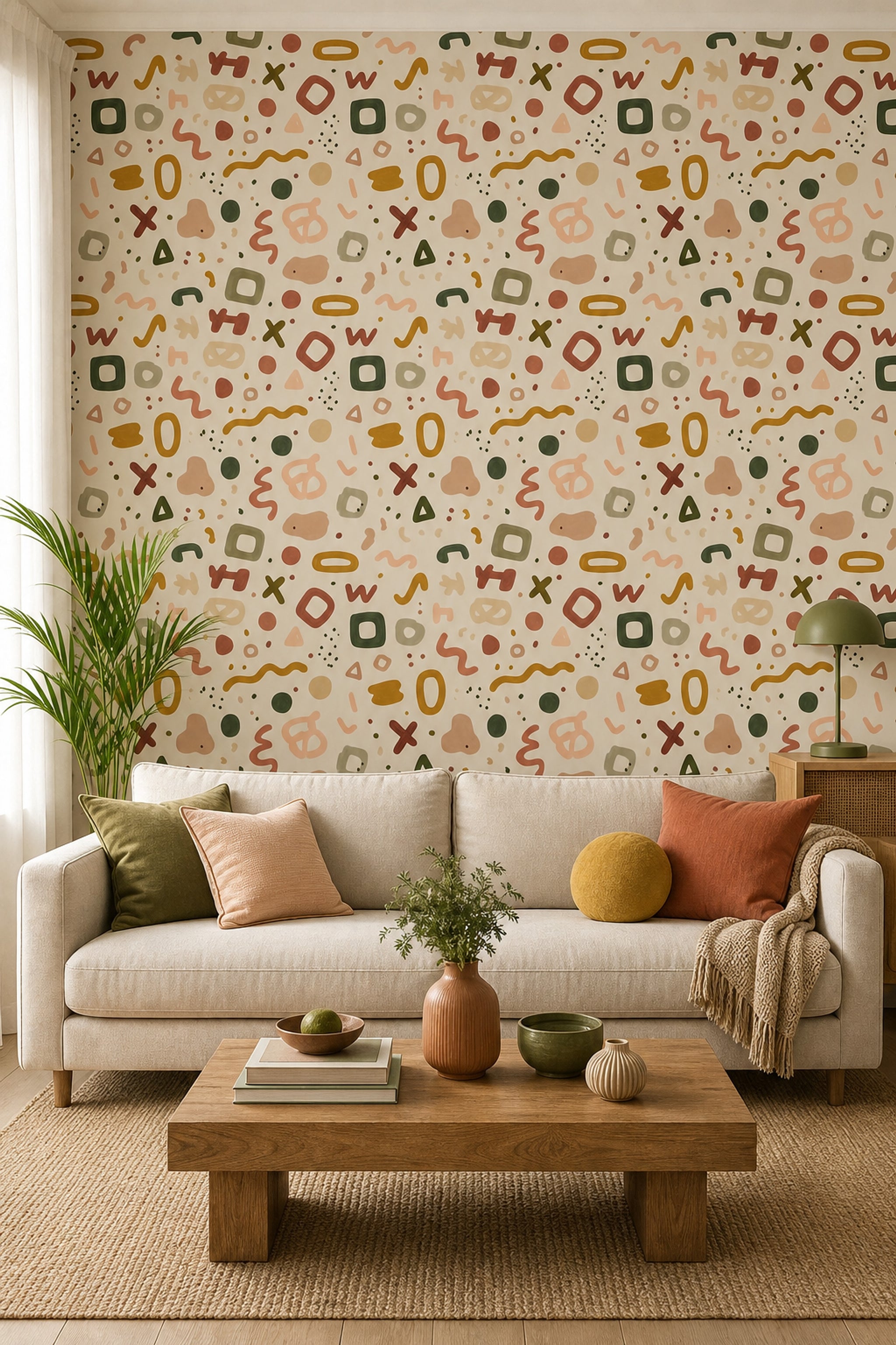 Abstract Wallpaper Geometric Shapes Earth Tones Decorative Mural