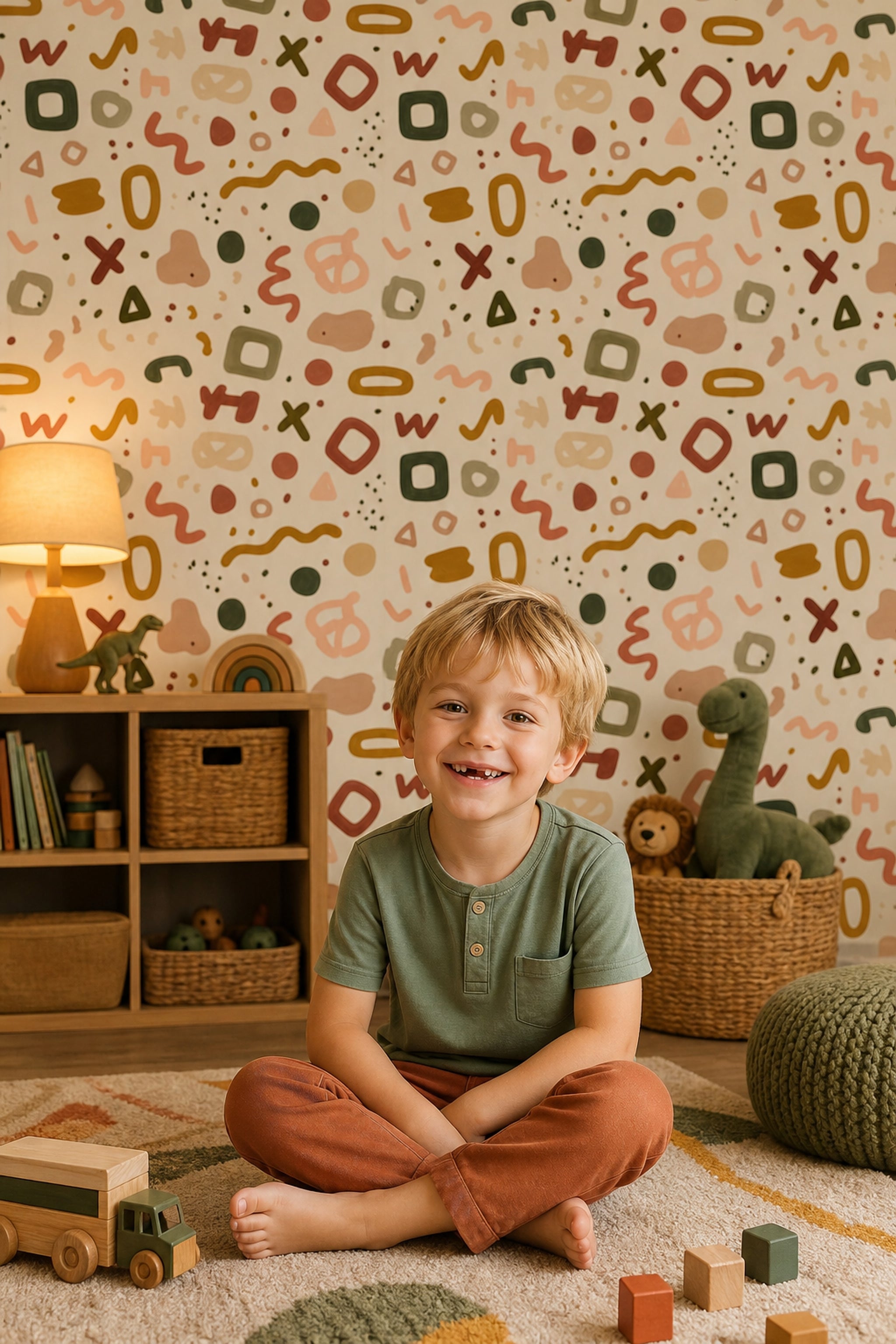 Abstract Wallpaper Geometric Shapes Earth Tones Decorative Mural