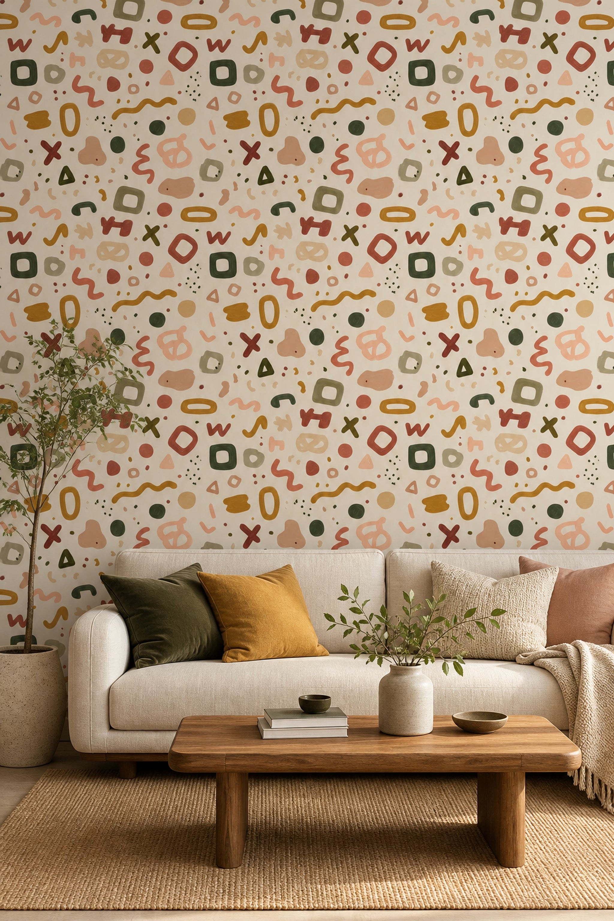 Abstract Wallpaper Geometric Shapes Earth Tones Decorative Mural