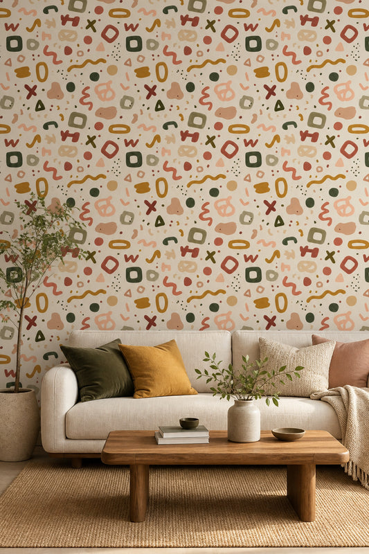 Abstract Wallpaper Geometric Shapes Earth Tones Decorative Mural