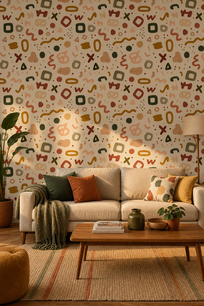 Abstract Wallpaper Geometric Shapes Earth Tones Decorative Mural