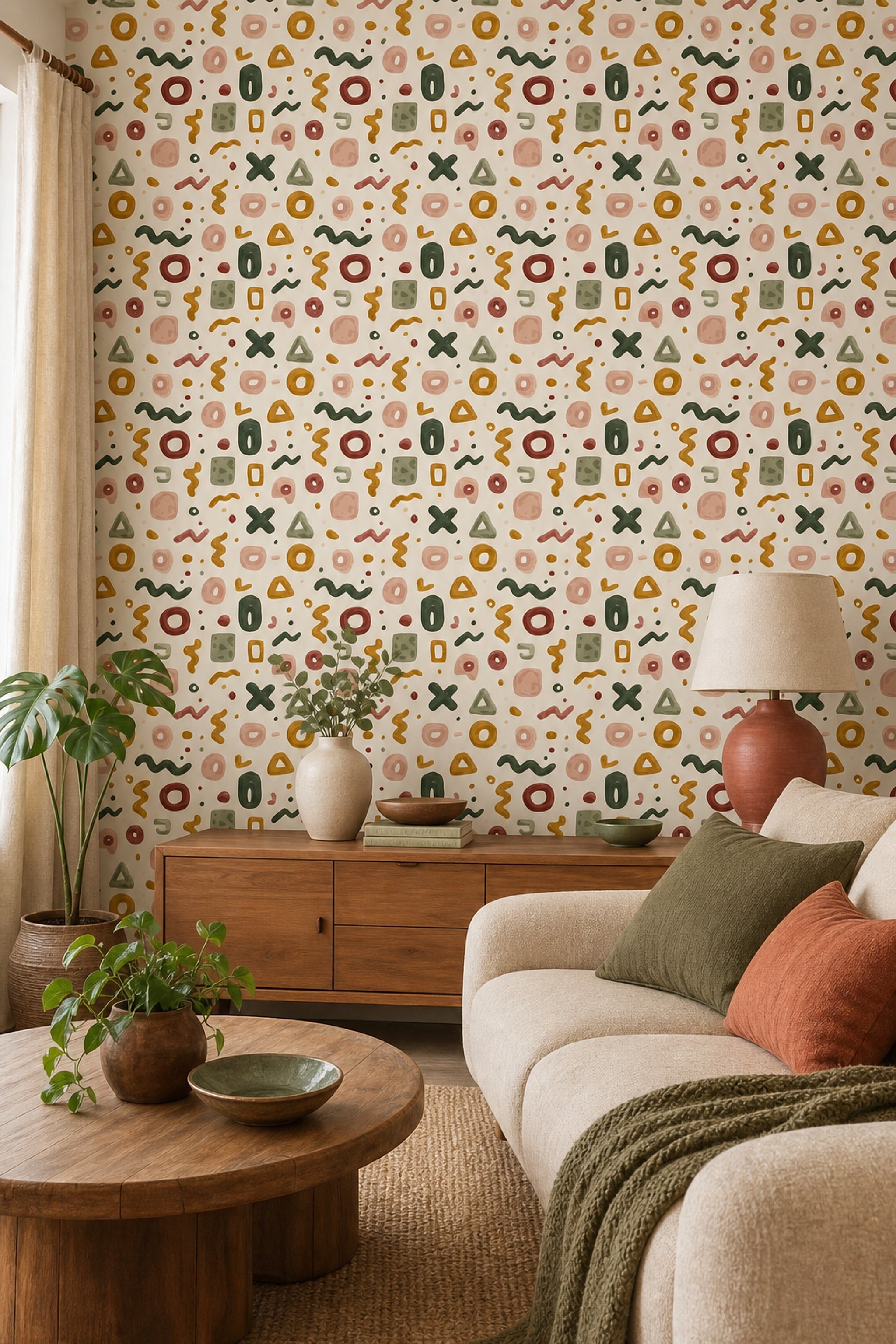 Abstract Wallpaper Geometric Shapes Removable Earth Tones Wall Double Roll