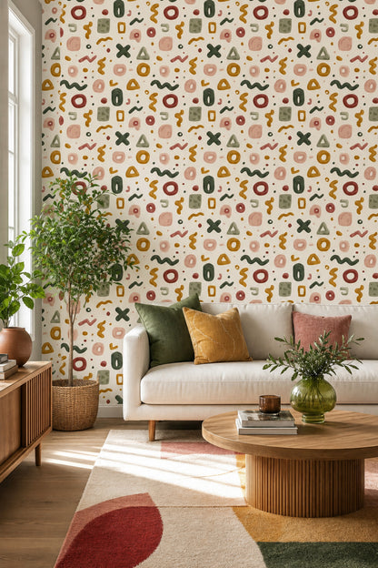 Abstract Wallpaper Geometric Shapes Removable Earth Tones Wall Double Roll