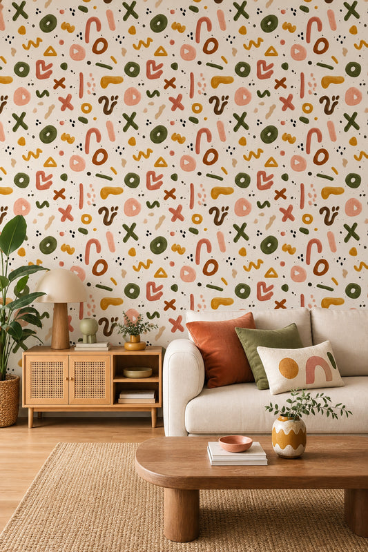 Geometric Shapes Wallpaper Modern Boho Removable Wall Decor