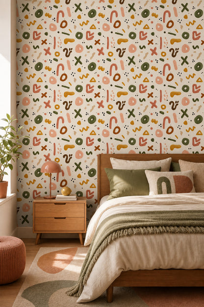 Geometric Shapes Wallpaper Modern Boho Removable Wall Decor