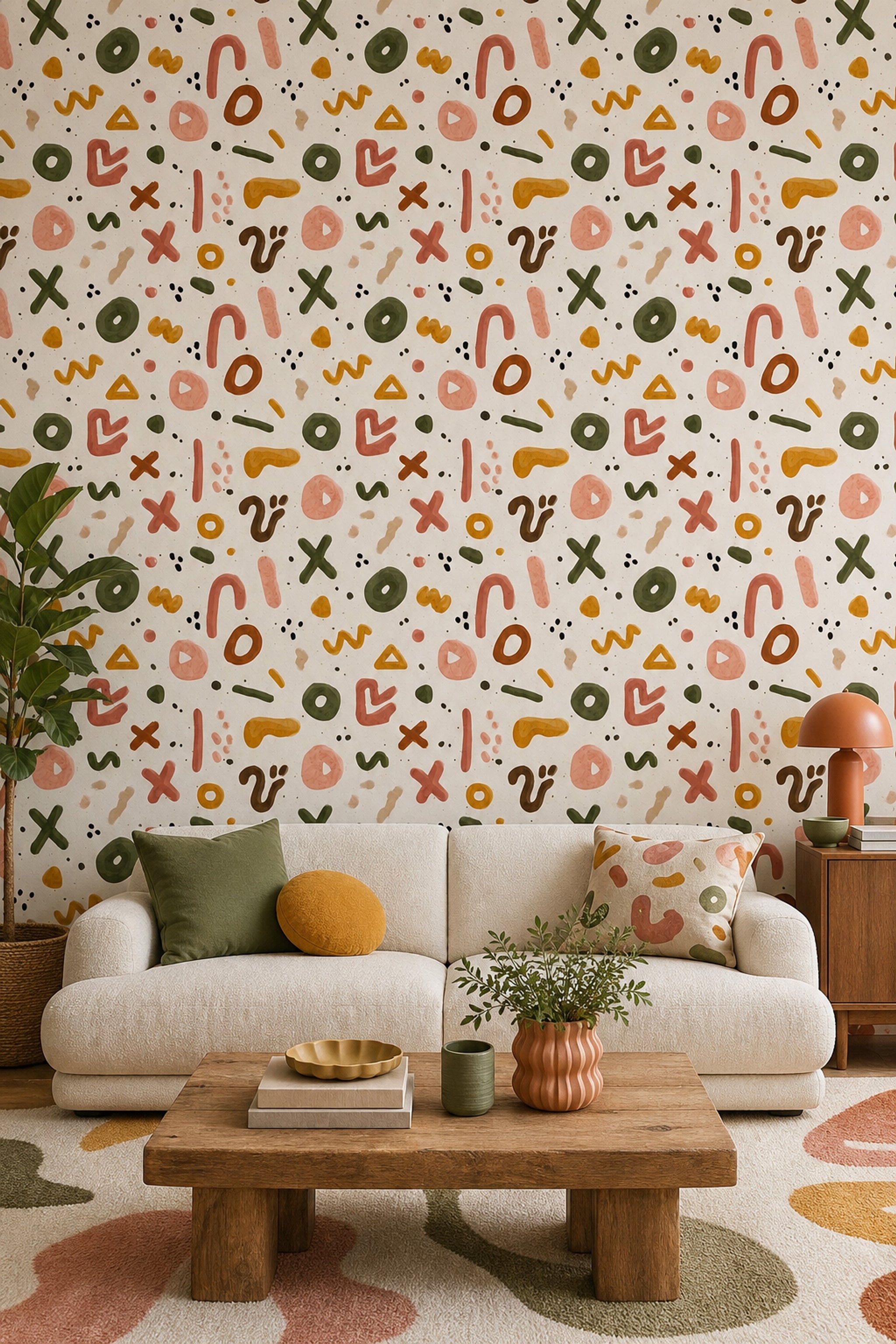 Geometric Shapes Wallpaper Modern Boho Removable Wall Decor
