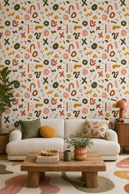 Geometric Shapes Wallpaper Modern Boho Removable Wall Decor