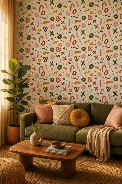 Geometric Shapes Wallpaper Modern Boho Removable Wall Decor