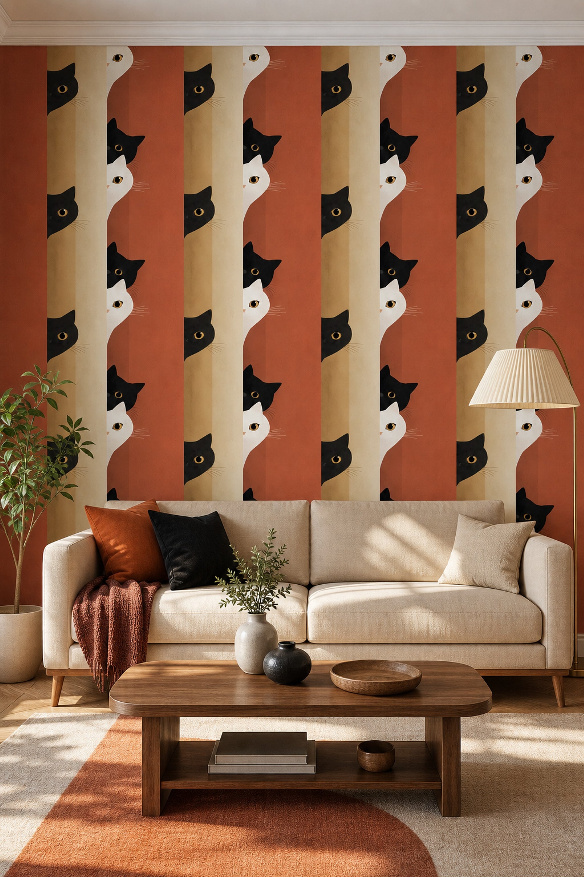 Cats Wallpaper Minimalist Illustration Removable Geometric Blocks Wall Double Roll