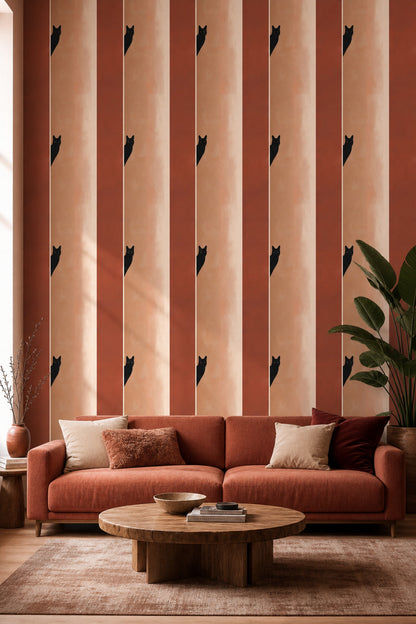 Black Cat Wallpaper Minimalist Terracotta Decorative Mural