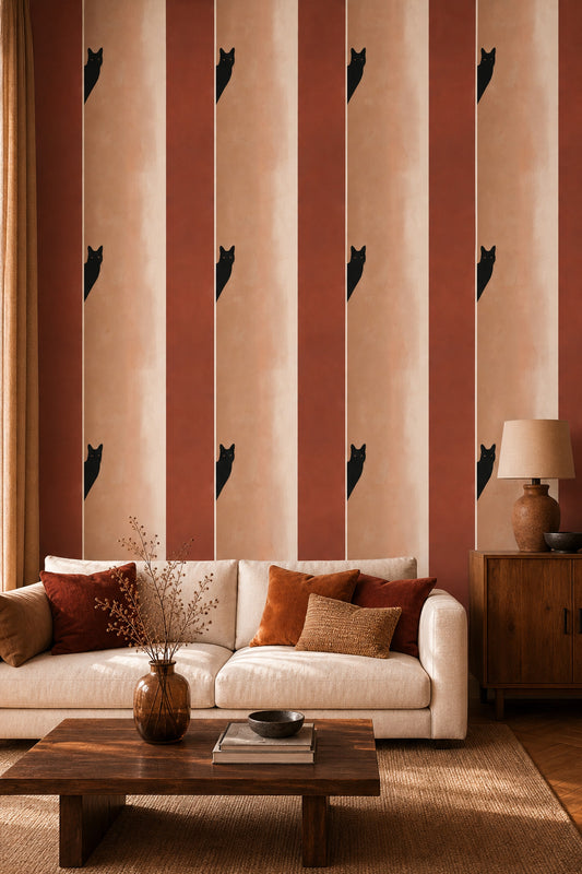 Black Cat Wallpaper Minimalist Terracotta Decorative Mural