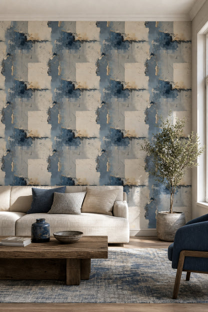 Textured Plaster Wallpaper Blue Gray Distressed Wall Removable Wall Decor